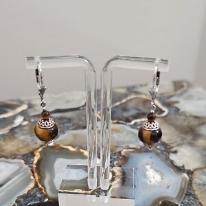 Sterling Silver Tiger Eye Leverback Earrings